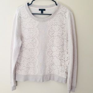 J. Crew gray and white lace sweatshirt